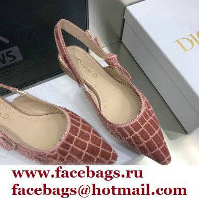 Dior J'Adior Slingback Ballerina Flats Crocodile-Effect Embroidered Velvet Pink 2021