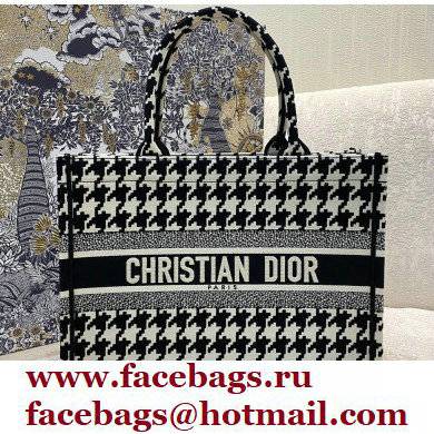 Dior Small Book Tote Bag in Houndstooth Embroidery Black 2021