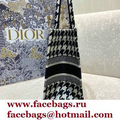 Dior Small Book Tote Bag in Houndstooth Embroidery Black 2021