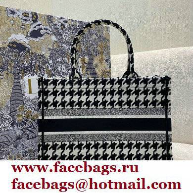 Dior Small Book Tote Bag in Houndstooth Embroidery Black 2021