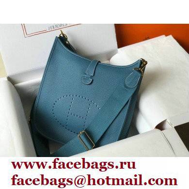 Hermes Evelyne III PM Bag Denim Blue with Gold Hardware Half Handmade