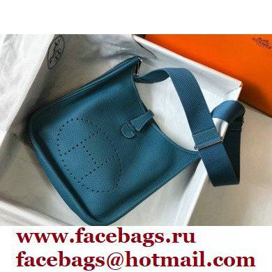 Hermes Evelyne III PM Bag Denim Blue with Silver Hardware