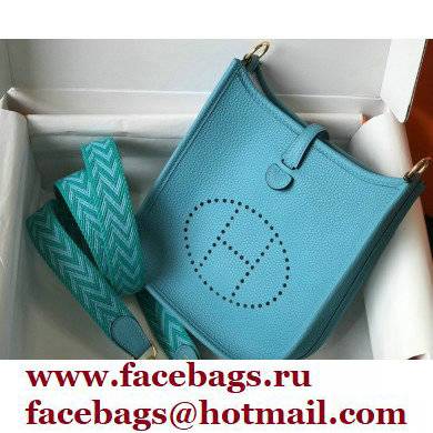 Hermes Mini Evelyne Bag Blue Du Nord with Gold Hardware Half Handmade