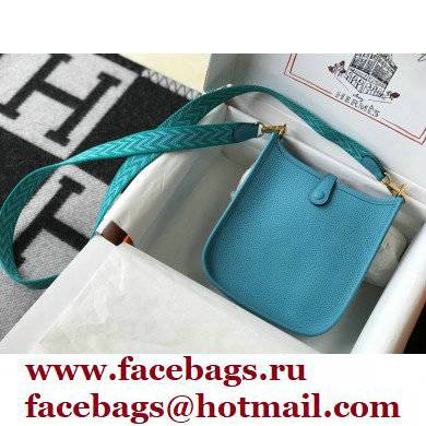 Hermes Mini Evelyne Bag Blue Du Nord with Gold Hardware Half Handmade