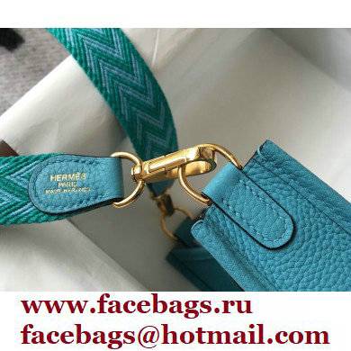 Hermes Mini Evelyne Bag Blue Du Nord with Gold Hardware Half Handmade