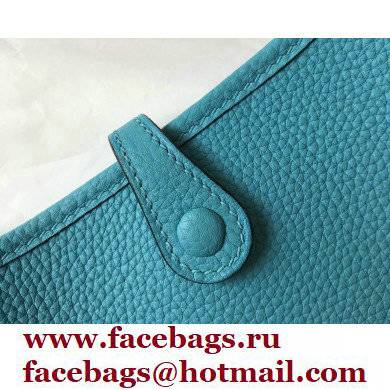 Hermes Mini Evelyne Bag Blue Du Nord with Gold Hardware Half Handmade