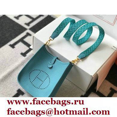 Hermes Mini Evelyne Bag Blue Du Nord with Gold Hardware Half Handmade