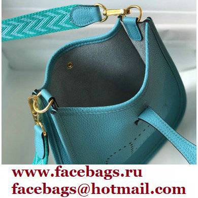 Hermes Mini Evelyne Bag Blue Du Nord with Gold Hardware Half Handmade