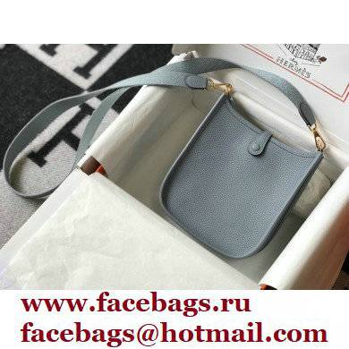 Hermes Mini Evelyne Bag Linen Blue with Gold Hardware Half Handmade