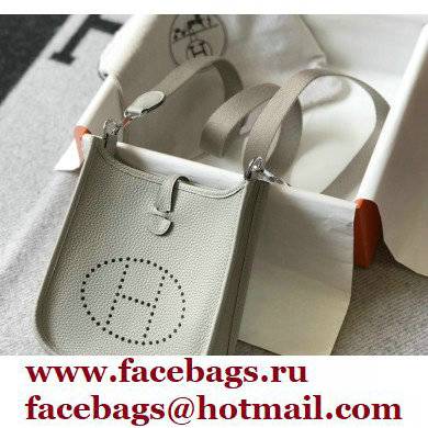 Hermes Mini Evelyne Bag Pearl Grey with Silver Hardware