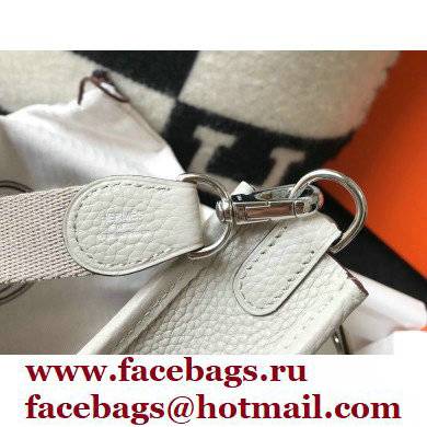 Hermes Mini Evelyne Bag Pearl Grey with Silver Hardware