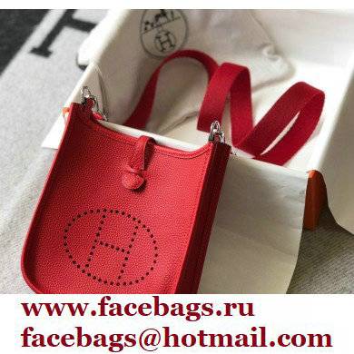 Hermes Mini Evelyne Bag Red with Silver Hardware