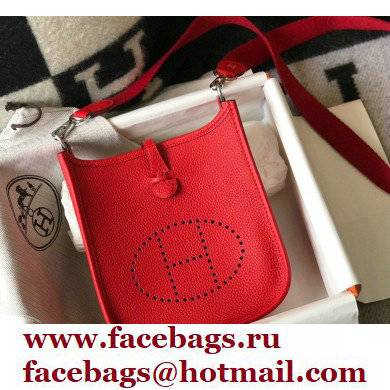 Hermes Mini Evelyne Bag Red with Silver Hardware