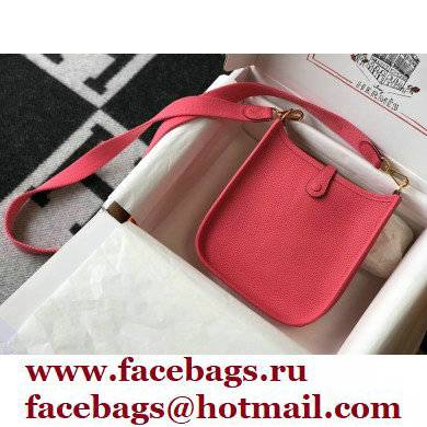 Hermes Mini Evelyne Bag Rouge Pink with Gold Hardware Half Handmade