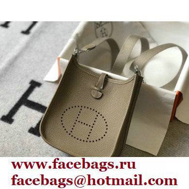 Hermes Mini Evelyne Bag Tourterelle Grey with Silver Hardware