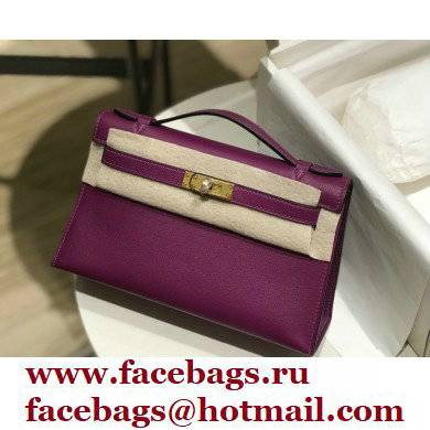 Hermes Mini Kelly 22 Pochette Bag Anemone Purple in Swift Leather with Gold Hardware