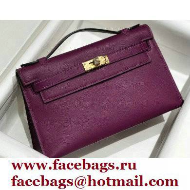 Hermes Mini Kelly 22 Pochette Bag Anemone Purple in Swift Leather with Gold Hardware