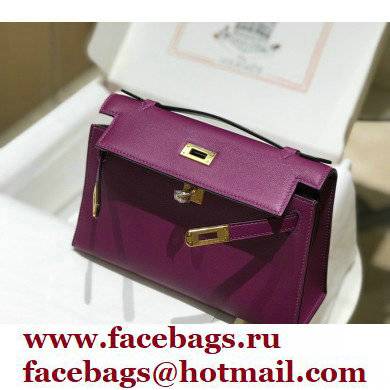 Hermes Mini Kelly 22 Pochette Bag Anemone Purple in Swift Leather with Gold Hardware