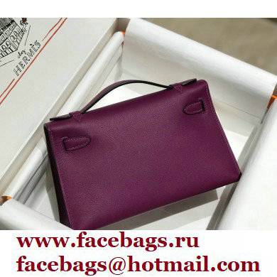 Hermes Mini Kelly 22 Pochette Bag Anemone Purple in Swift Leather with Silver Hardware