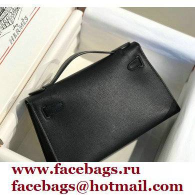 Hermes Mini Kelly 22 Pochette Bag Black in Swift Leather with Gold Hardware