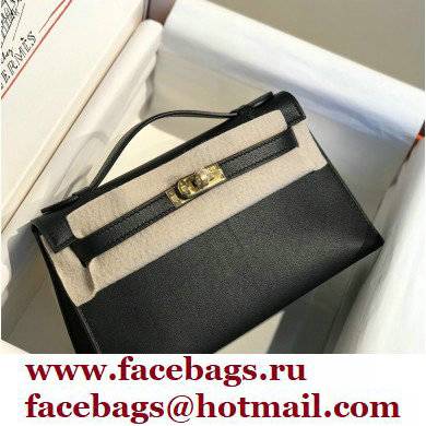 Hermes Mini Kelly 22 Pochette Bag Black in Swift Leather with Gold Hardware