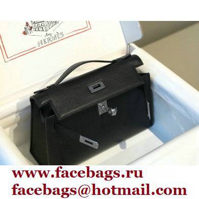 Hermes Mini Kelly 22 Pochette Bag Black in Swift Leather with Silver Hardware