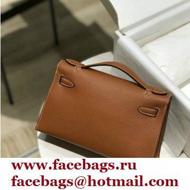 Hermes Mini Kelly 22 Pochette Bag Brown in Swift Leather with Gold Hardware