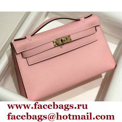 Hermes Mini Kelly 22 Pochette Bag Cherry Pink in Swift Leather with Gold Hardware