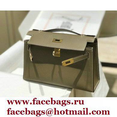 Hermes Mini Kelly 22 Pochette Bag Etoupe in Swift Leather with Gold Hardware