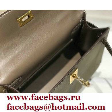 Hermes Mini Kelly 22 Pochette Bag Etoupe in Swift Leather with Gold Hardware