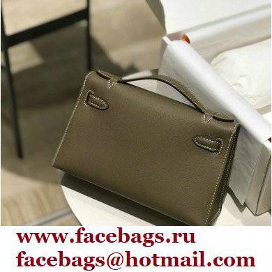 Hermes Mini Kelly 22 Pochette Bag Etoupe in Swift Leather with Silver Hardware