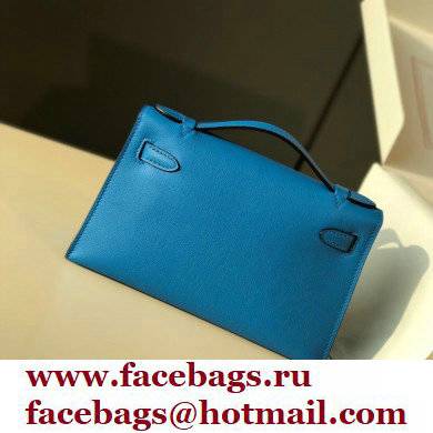 Hermes Mini Kelly 22 Pochette Bag Izmir Blue in Swift Leather with Gold Hardware