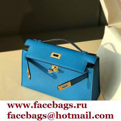 Hermes Mini Kelly 22 Pochette Bag Izmir Blue in Swift Leather with Gold Hardware