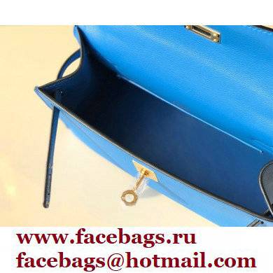 Hermes Mini Kelly 22 Pochette Bag Izmir Blue in Swift Leather with Gold Hardware