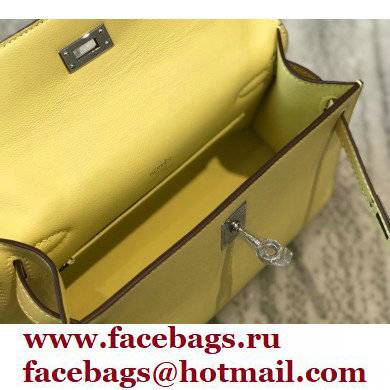 Hermes Mini Kelly 22 Pochette Bag Light Yellow in Swift Leather with Silver Hardware