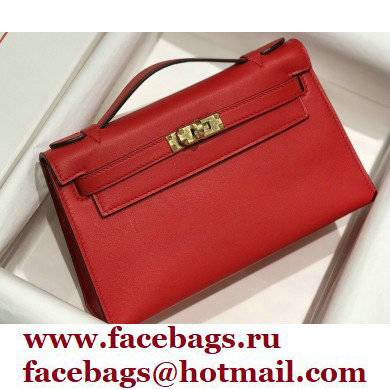 Hermes Mini Kelly 22 Pochette Bag Red in Swift Leather with Gold Hardware