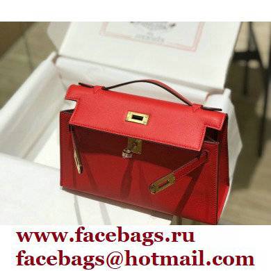 Hermes Mini Kelly 22 Pochette Bag Red in Swift Leather with Gold Hardware