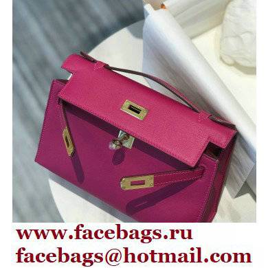 Hermes Mini Kelly 22 Pochette Bag Rose Purple in Swift Leather with Gold Hardware