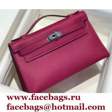 Hermes Mini Kelly 22 Pochette Bag Rose Purple in Swift Leather with Silver Hardware