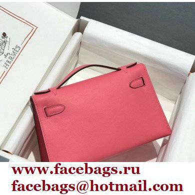 Hermes Mini Kelly 22 Pochette Bag Rouge Pink in Swift Leather with Gold Hardware