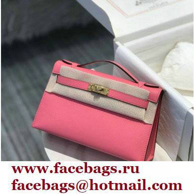 Hermes Mini Kelly 22 Pochette Bag Rouge Pink in Swift Leather with Gold Hardware