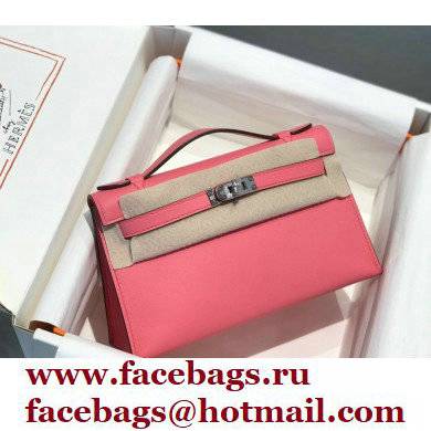 Hermes Mini Kelly 22 Pochette Bag Rouge Pink in Swift Leather with Silver Hardware