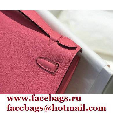 Hermes Mini Kelly 22 Pochette Bag Rouge Pink in Swift Leather with Silver Hardware