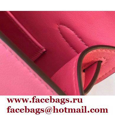 Hermes Mini Kelly 22 Pochette Bag Rouge Pink in Swift Leather with Silver Hardware