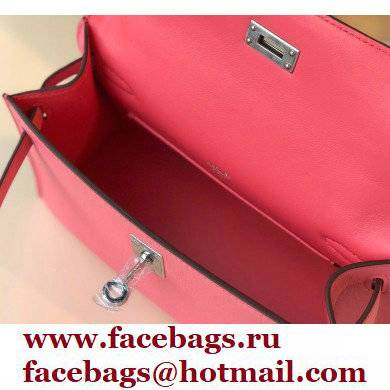 Hermes Mini Kelly 22 Pochette Bag Rouge Pink in Swift Leather with Silver Hardware