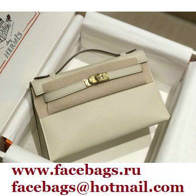 Hermes Mini Kelly 22 Pochette Bag White in Swift Leather with Gold Hardware