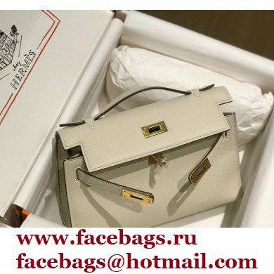 Hermes Mini Kelly 22 Pochette Bag White in Swift Leather with Gold Hardware