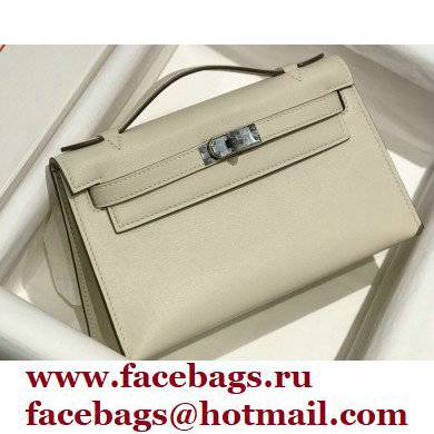 Hermes Mini Kelly 22 Pochette Bag White in Swift Leather with Silver Hardware