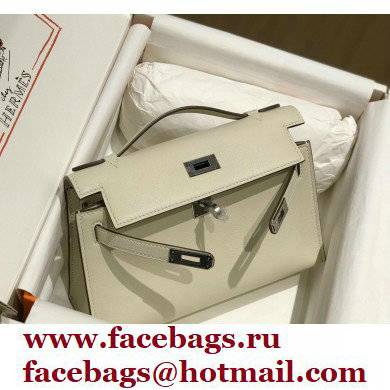 Hermes Mini Kelly 22 Pochette Bag White in Swift Leather with Silver Hardware