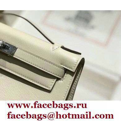 Hermes Mini Kelly 22 Pochette Bag White in Swift Leather with Silver Hardware